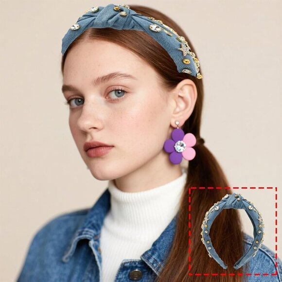 Western Cowgirl Headband Cotton Crystal Knot with Charm for Country Outfits main image 6